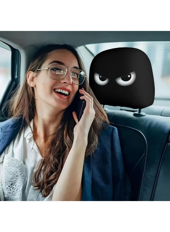 أغطية مسند رأس السيارة ذات الوجه الكرتوني عيون كبيرة فم سهل التركيب بدون حشو بدون وسادة - Image 2
