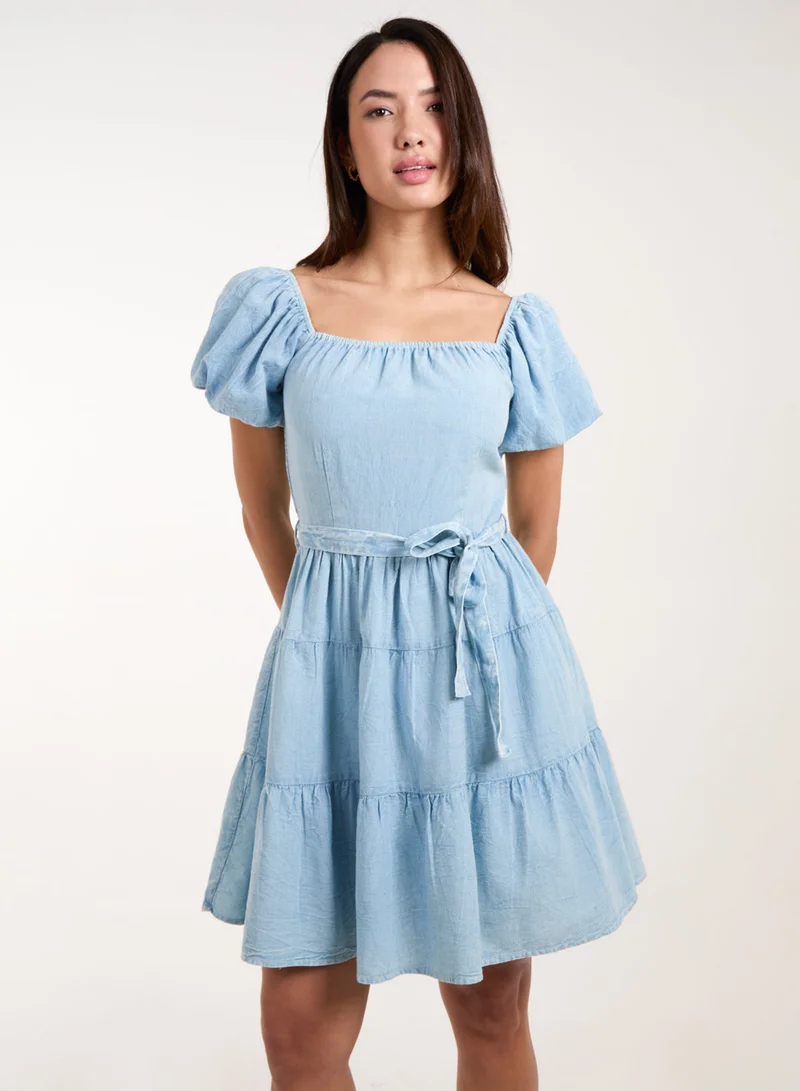 Blue Vanilla Milkmaid Puff Sleeve Mini Dress
