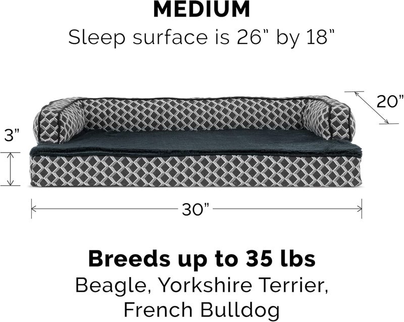 Furhaven Memory Foam Dog Bed for Medium/Small Dogs w/Removable Bolsters & Washable Cover, For Dogs Up to 35 lbs - Plush & Woven Decor Comfy Couch Sofa - Diamond Gray, Medium - Image 2