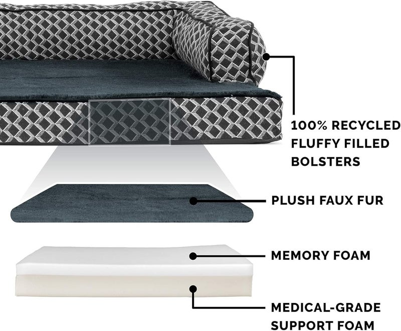 Furhaven Memory Foam Dog Bed for Medium/Small Dogs w/Removable Bolsters & Washable Cover, For Dogs Up to 35 lbs - Plush & Woven Decor Comfy Couch Sofa - Diamond Gray, Medium - Image 3