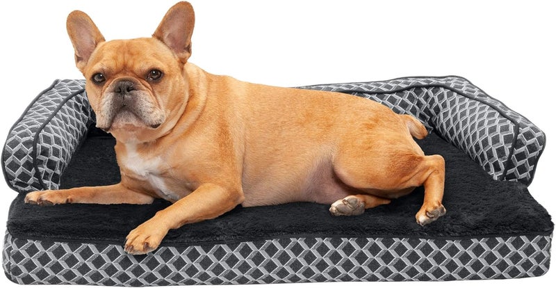 Furhaven Memory Foam Dog Bed for Medium/Small Dogs w/Removable Bolsters & Washable Cover, For Dogs Up to 35 lbs - Plush & Woven Decor Comfy Couch Sofa - Diamond Gray, Medium - Image 1