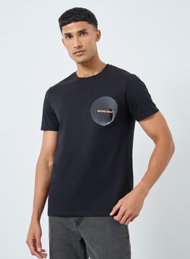Styli Men Black Graphic Print Crew Neck T-Shirt - Image 3