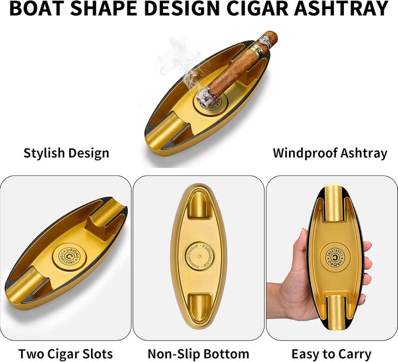 Portable Cigar Ashtray with 2 Cigar Holders - Unique Design for Indoor and Outdoor Use - Image 2