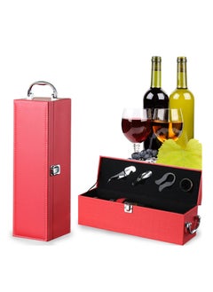 KASTWAVE Wine Leather Boxes for Wedding Anniversary Travel Restaurant Party Gifts for Wine Lovers Storage Box for Home Wine Collection With Wine Accessories Set(Red)  - Image 2