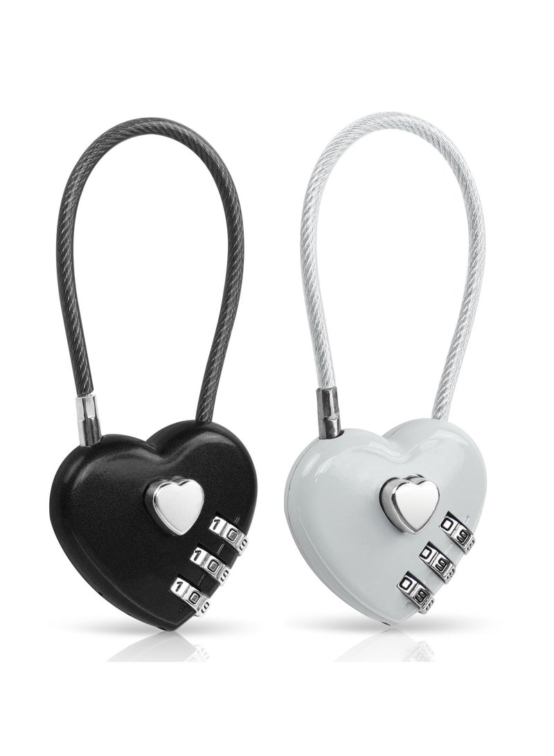 SANMUGEED 2 Pack Combination Lock, 3 Digit Heart Shaped Padlock for School Gym Locker, TSA Approved Cable Luggage Locks, Sports Locker Lock, Luggage,Fence,Backpack,Valentine Gift  - Image 1