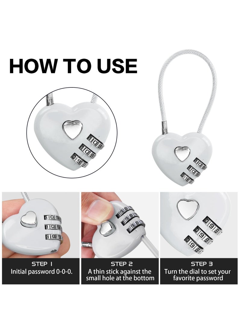 SANMUGEED 2 Pack Combination Lock, 3 Digit Heart Shaped Padlock for School Gym Locker, TSA Approved Cable Luggage Locks, Sports Locker Lock, Luggage,Fence,Backpack,Valentine Gift  - Image 3