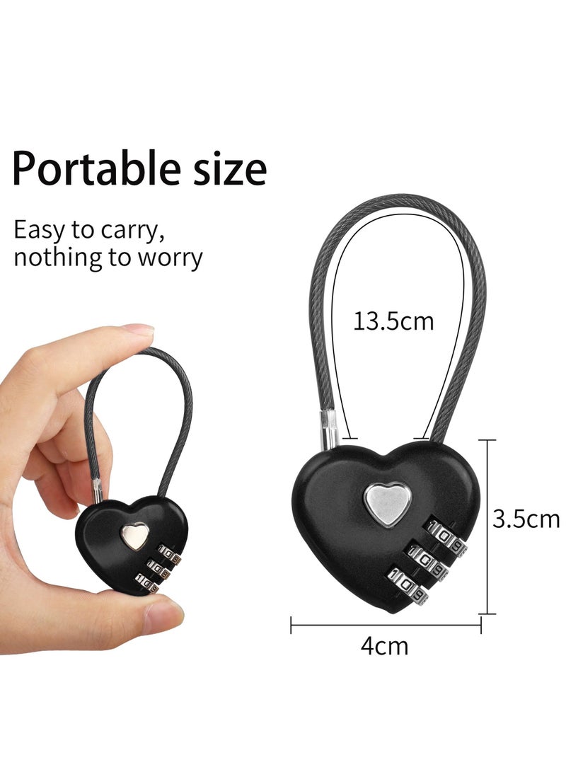 SANMUGEED 2 Pack Combination Lock, 3 Digit Heart Shaped Padlock for School Gym Locker, TSA Approved Cable Luggage Locks, Sports Locker Lock, Luggage,Fence,Backpack,Valentine Gift  - Image 4