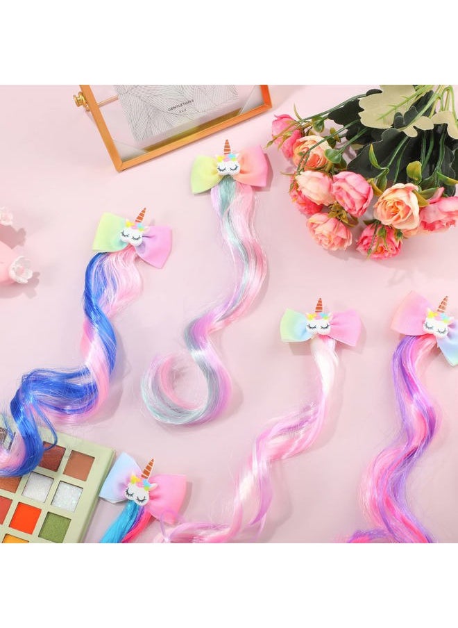 WILLBOND 6 Colors Unicorn Wig Hair Clips Bows for Braided Extension Colored Hair Bows Braided Curly Wig Extension for Princess Costume Dress up Accessory(Charming Style)  - Image 4