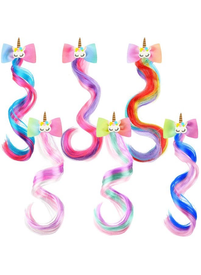 WILLBOND 6 Colors Unicorn Wig Hair Clips Bows for Braided Extension Colored Hair Bows Braided Curly Wig Extension for Princess Costume Dress up Accessory(Charming Style)  - Image 1