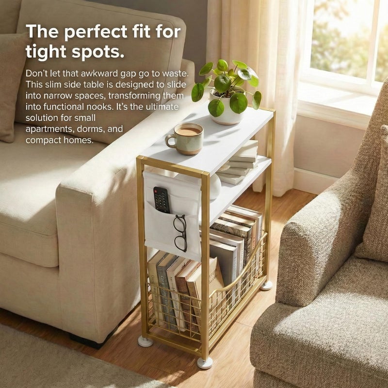 ZEXVIDA Skinny Side Table with Storage, 3 Tier Slim Side Tables for Small Spaces, Skinny End Table Narrow Bedside Table Narrow Side Table for Living Room, Bedroom - Image 4