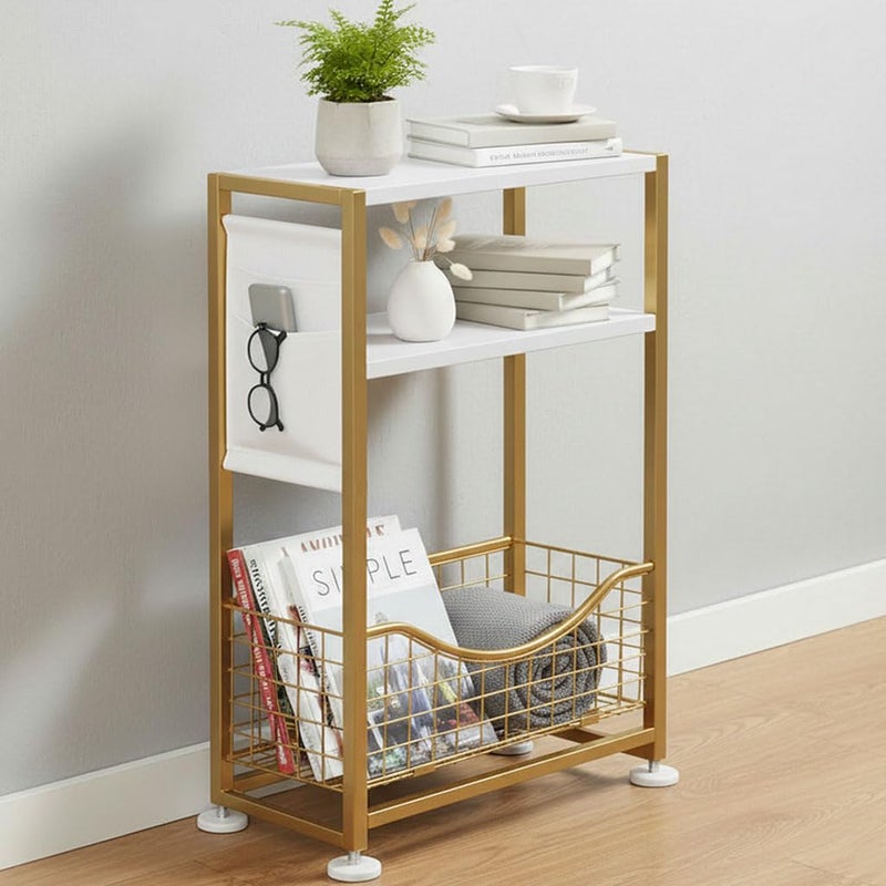 ZEXVIDA Skinny Side Table with Storage, 3 Tier Slim Side Tables for Small Spaces, Skinny End Table Narrow Bedside Table Narrow Side Table for Living Room, Bedroom - Image 1