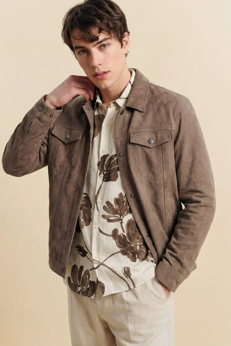 ديفاكتو Slim Fit Lined Suede Puffer Jacket