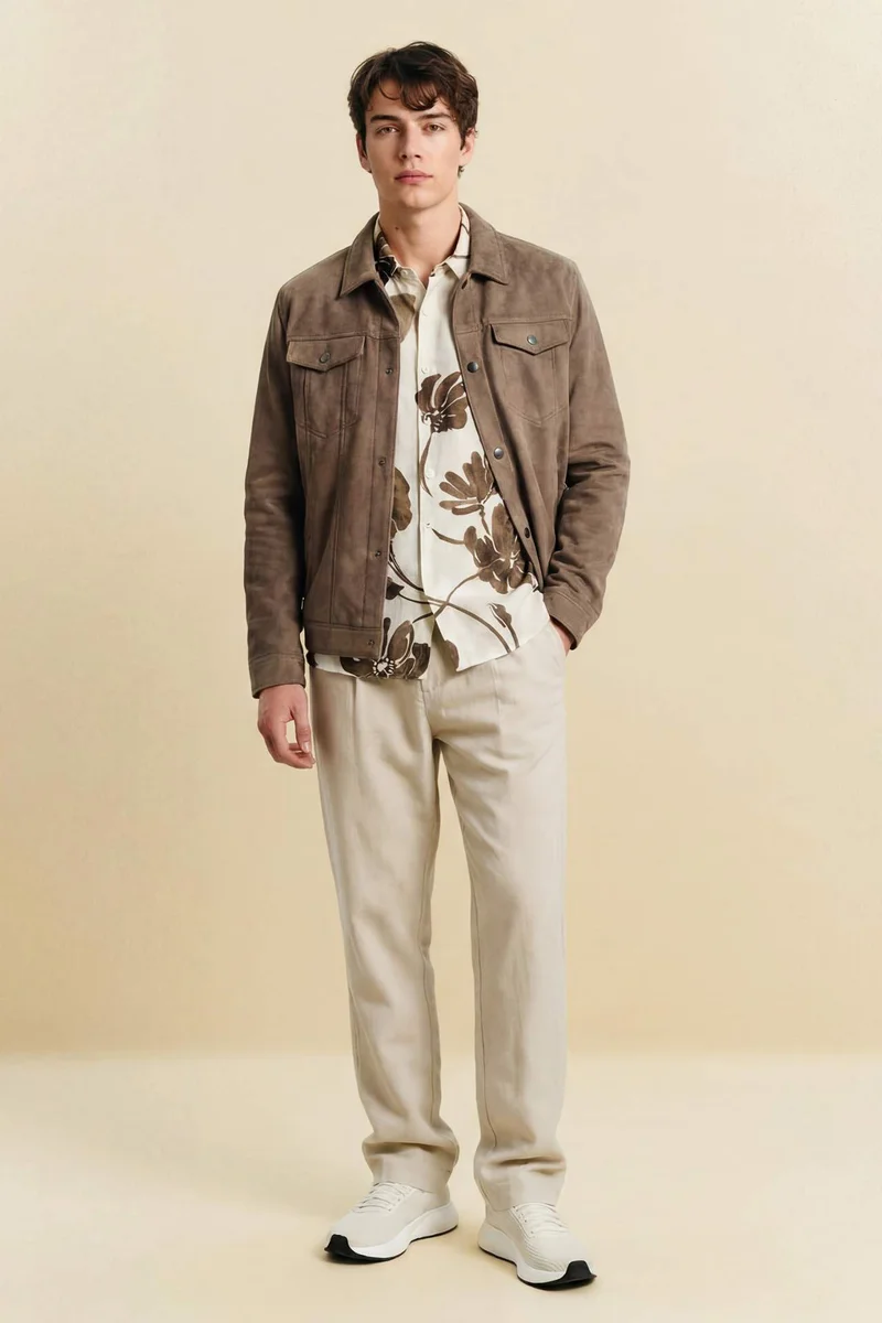 ديفاكتو Slim Fit Lined Suede Puffer Jacket