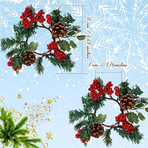 Yilloog 8 Sets Christmas Candle Rings Wreaths Berry Pinecone Red Poinsettia Candle Wreaths Rings Mini Candleholders Xmas Wreath Holder for Christmas Centerpiece(Cute) - Image 2