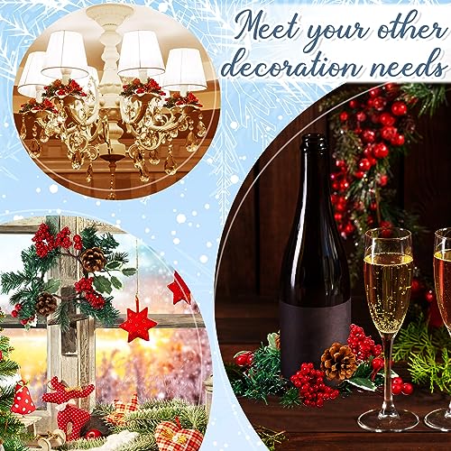 Yilloog 8 Sets Christmas Candle Rings Wreaths Berry Pinecone Red Poinsettia Candle Wreaths Rings Mini Candleholders Xmas Wreath Holder for Christmas Centerpiece(Cute) - Image 5