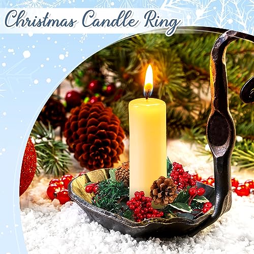 Yilloog 8 Sets Christmas Candle Rings Wreaths Berry Pinecone Red Poinsettia Candle Wreaths Rings Mini Candleholders Xmas Wreath Holder for Christmas Centerpiece(Cute) - Image 4
