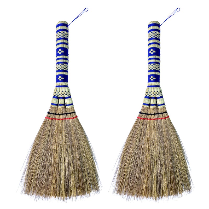 2 Piece Small Whisk Broom Handheld Brush Whisks Away Dust Dirt Debris Brush Hanger for Easy Storage Perfect for Indor Outdoor and Car Short of Asian Whisk Broom staw Soft Broom