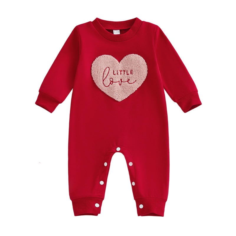 Mieeyali Baby Boy Valentines Day Outfit Little Love Heart Romper Long Sleeve Jumpsuit Newborn Clothes (Red Heart, 3-6 Months) - Image 1