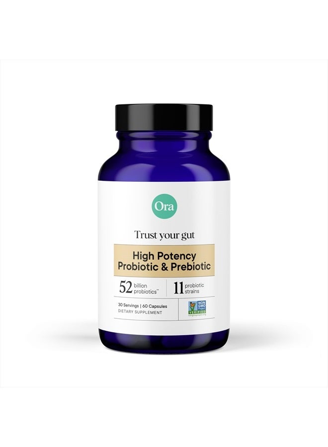 Ora Organic بروبيوتيك مع بروبيوتيك - 52 مليار CFU 11 سلالة مدروسة سريرياً لصحة الجهاز الهضمي، ثق في أمعائك، خالي من الغلوتين، 60 كبسولة - Image 1