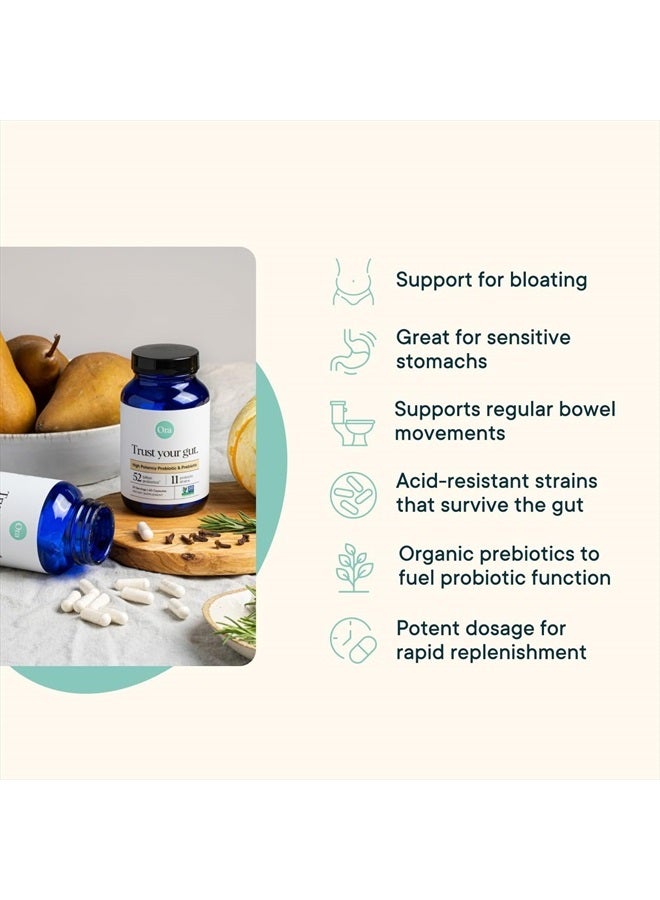 Ora Organic بروبيوتيك مع بروبيوتيك - 52 مليار CFU 11 سلالة مدروسة سريرياً لصحة الجهاز الهضمي، ثق في أمعائك، خالي من الغلوتين، 60 كبسولة - Image 2