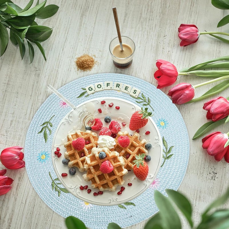 Whaline وايلين 4 قطع حصائر طاولة دائرية مزينة بأزهار الأقحوان لربيع الزهور حصائر طاولة مزينة بالأخضر للديكور في المنزل والمناسبات وحفلات الزفاف وحفلات استقبال المواليد وأعياد الميلاد - Image 5