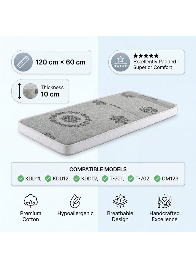 Premium Baby Travel Cot Mattress, 120 × 60 cm, 10 cm Thick – Padded, Breathable & Hypoallergenic (Mattress Only) - Image 2