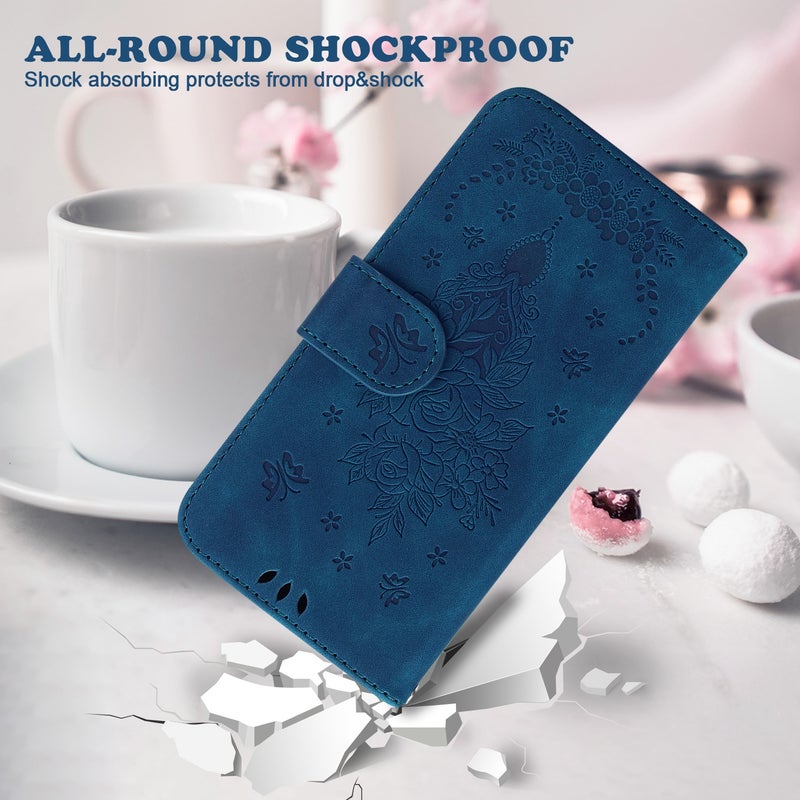 HuHa Protective Cover For Xiaomi Redmi Note 13 Pro 4G Butterfly Rose Embossed Leather Phone Case(Blue) - Image 5