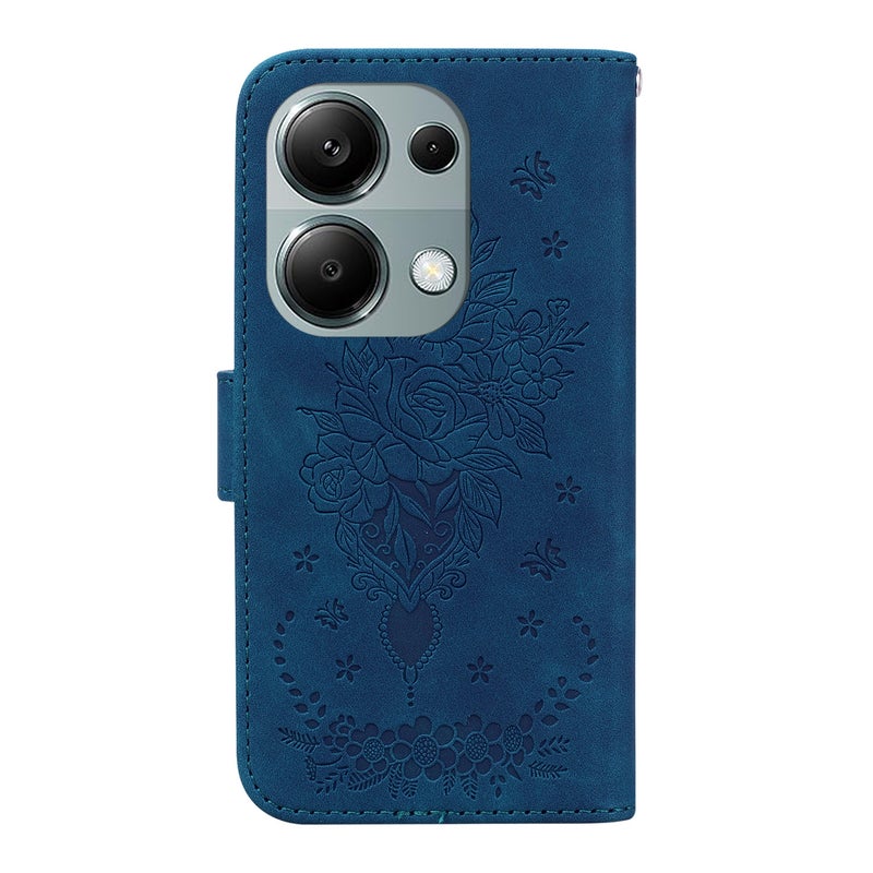 HuHa Protective Cover For Xiaomi Redmi Note 13 Pro 4G Butterfly Rose Embossed Leather Phone Case(Blue) - Image 4