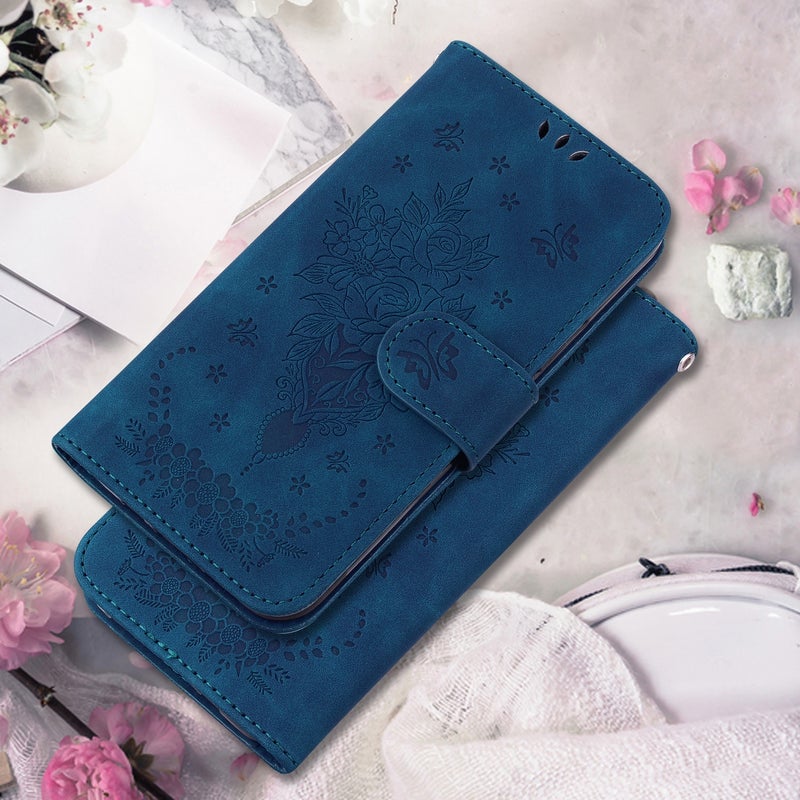 HuHa Protective Cover For Xiaomi Redmi Note 13 Pro 4G Butterfly Rose Embossed Leather Phone Case(Blue) - Image 2