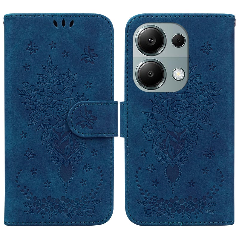HuHa Protective Cover For Xiaomi Redmi Note 13 Pro 4G Butterfly Rose Embossed Leather Phone Case(Blue) - Image 1