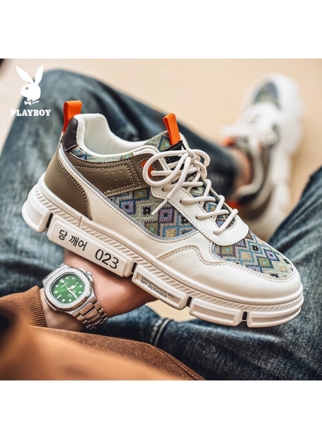 Playboy Men's Sneakers Spring Summer Low-top Patchwork Casual Sports Shoes Mika Beige Size 39 - Image 1