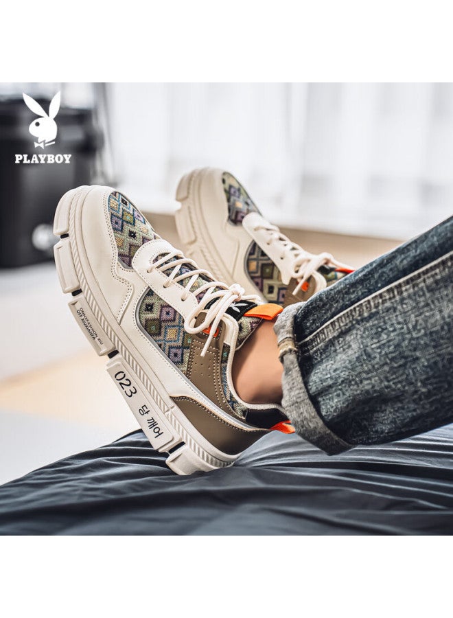 Playboy Men's Sneakers Spring Summer Low-top Patchwork Casual Sports Shoes Mika Beige Size 39 - Image 2