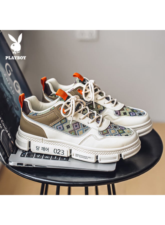 Playboy Men's Sneakers Spring Summer Low-top Patchwork Casual Sports Shoes Mika Beige Size 39 - Image 4