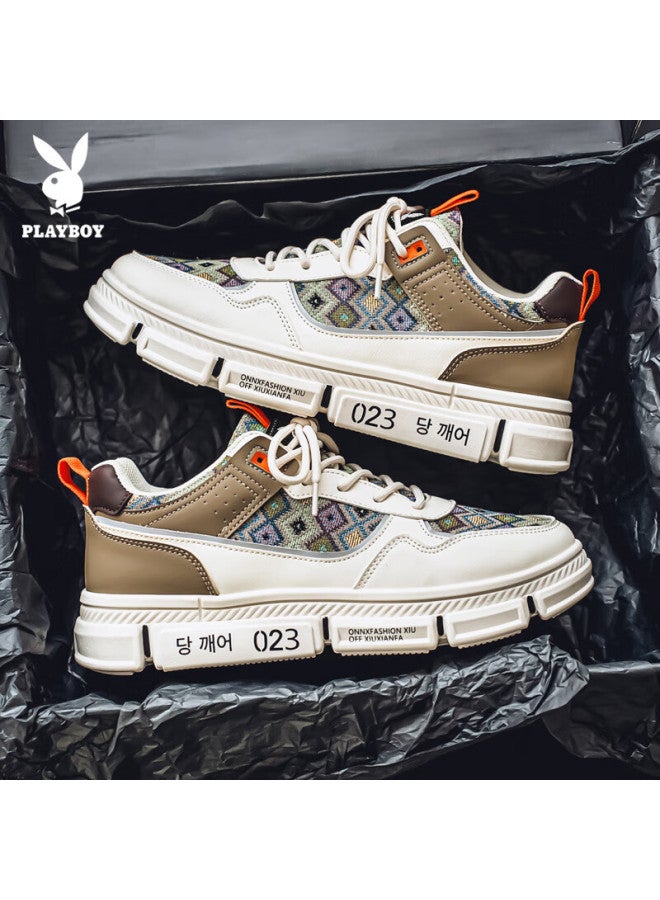 Playboy Men's Sneakers Spring Summer Low-top Patchwork Casual Sports Shoes Mika Beige Size 39 - Image 3