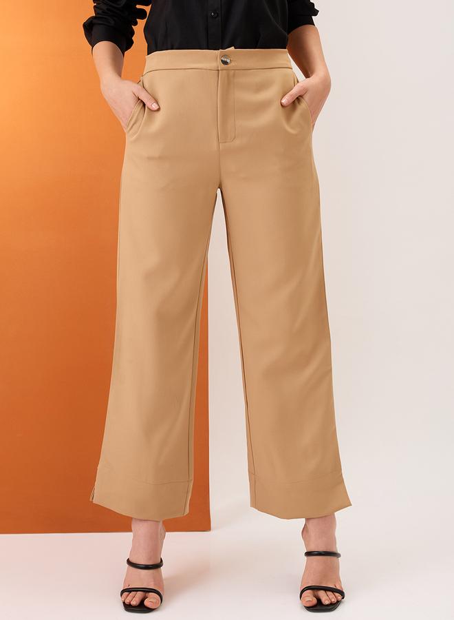 globus Khaki Solid Mid-Rise Relaxed Fit Trousers - Image 2