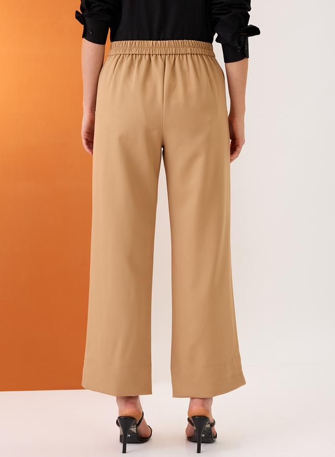 globus Khaki Solid Mid-Rise Relaxed Fit Trousers - Image 5