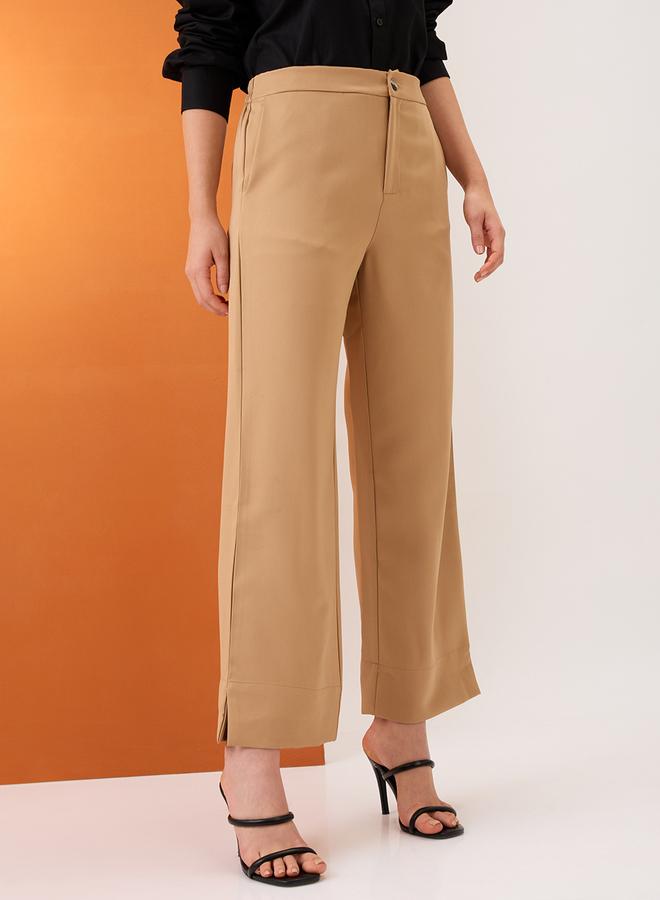 globus Khaki Solid Mid-Rise Relaxed Fit Trousers - Image 4