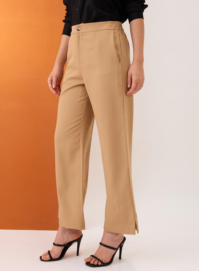 globus Khaki Solid Mid-Rise Relaxed Fit Trousers - Image 3