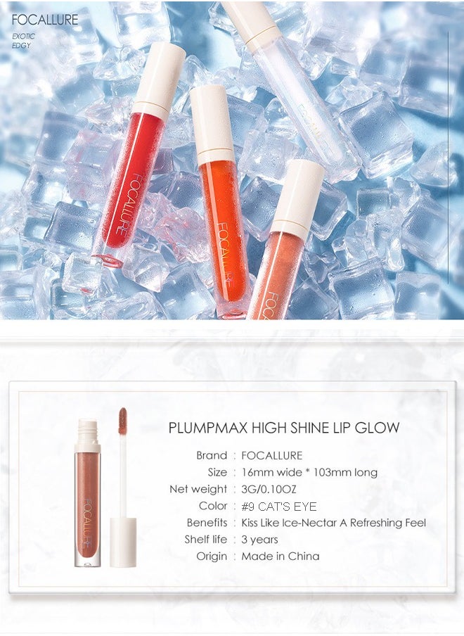 Plump Lip Gloss Long Lasting Color Lock FA-153 #9, No Stickiness Pearlescent Liquid Lip Gloss 3G