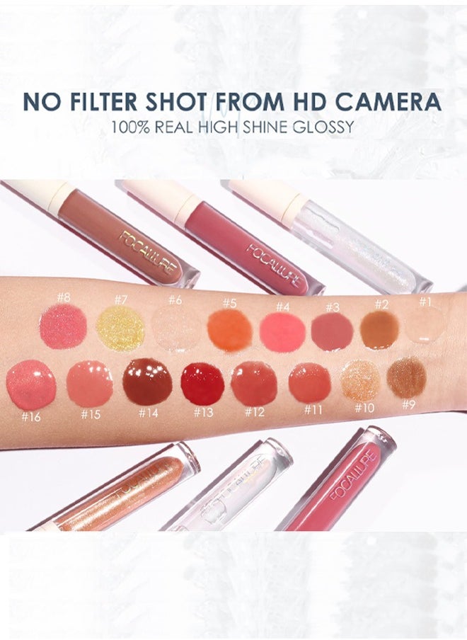 Plump Lip Gloss Long Lasting Color Lock FA-153 #9, No Stickiness Pearlescent Liquid Lip Gloss 3G