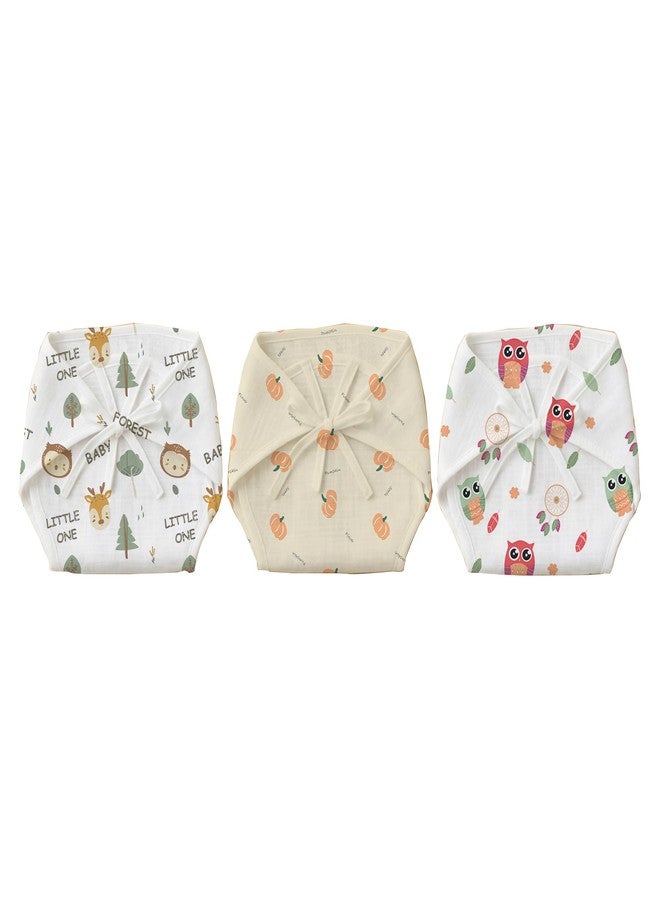 Mookoo Cotton Langots for New Born 0-3 Months | Soft Muslin Baby Nappy | Comfortable Washable Diaper Wrap | 6-Pack | Bat, Pumpkin & Owl Prints - Image 1