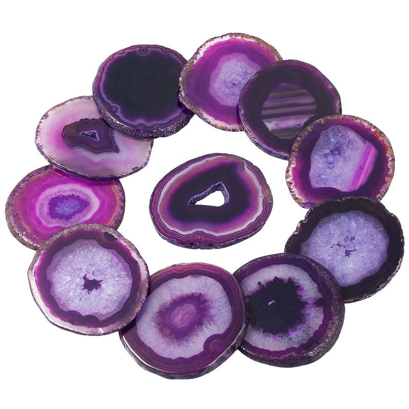 rockcloud 10 Pcs Agate Light Table Slices Healing Crystals Geode StonesIrregular Home Decoration Jewelry MakingRoundPurple