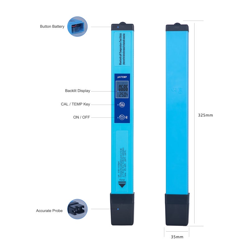 pH Meter Digital 2 in 1 PH Temp Meter Backlight pH Water Tester with 0-14 pH Measurement Range for Nutrients Growing Indoor Garden Home Brewing Pool Aquarium - Image 2