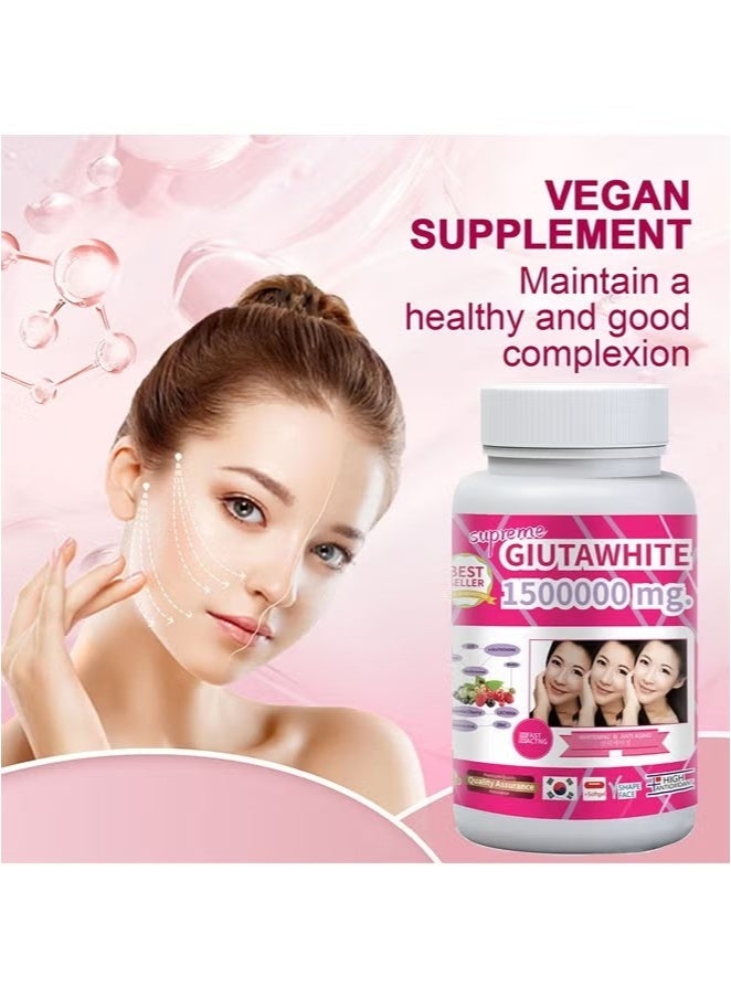 سوبريم العليا GlutaWhite Glutathione تبييض الجلد Softgel كبسولات، سريع العمل تبييض الجلد تعزيز مضادات الأكسدة، إزالة البقع الداكنة وندوب حب الشباب-Glutathione 1500000mg - 60 كبسولات المكمل الغذائي - Image 4