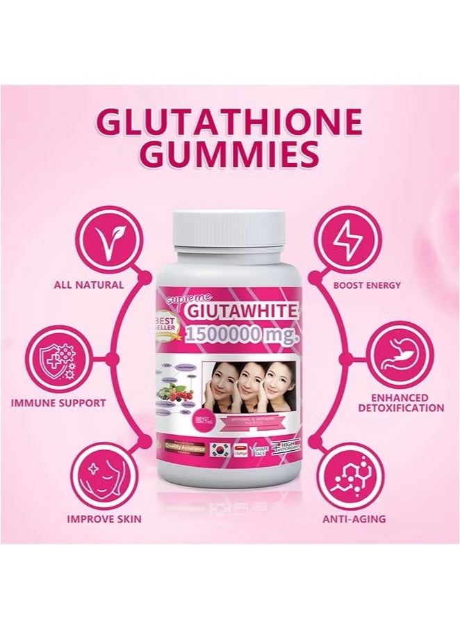 سوبريم العليا GlutaWhite Glutathione تبييض الجلد Softgel كبسولات، سريع العمل تبييض الجلد تعزيز مضادات الأكسدة، إزالة البقع الداكنة وندوب حب الشباب-Glutathione 1500000mg - 60 كبسولات المكمل الغذائي - Image 2