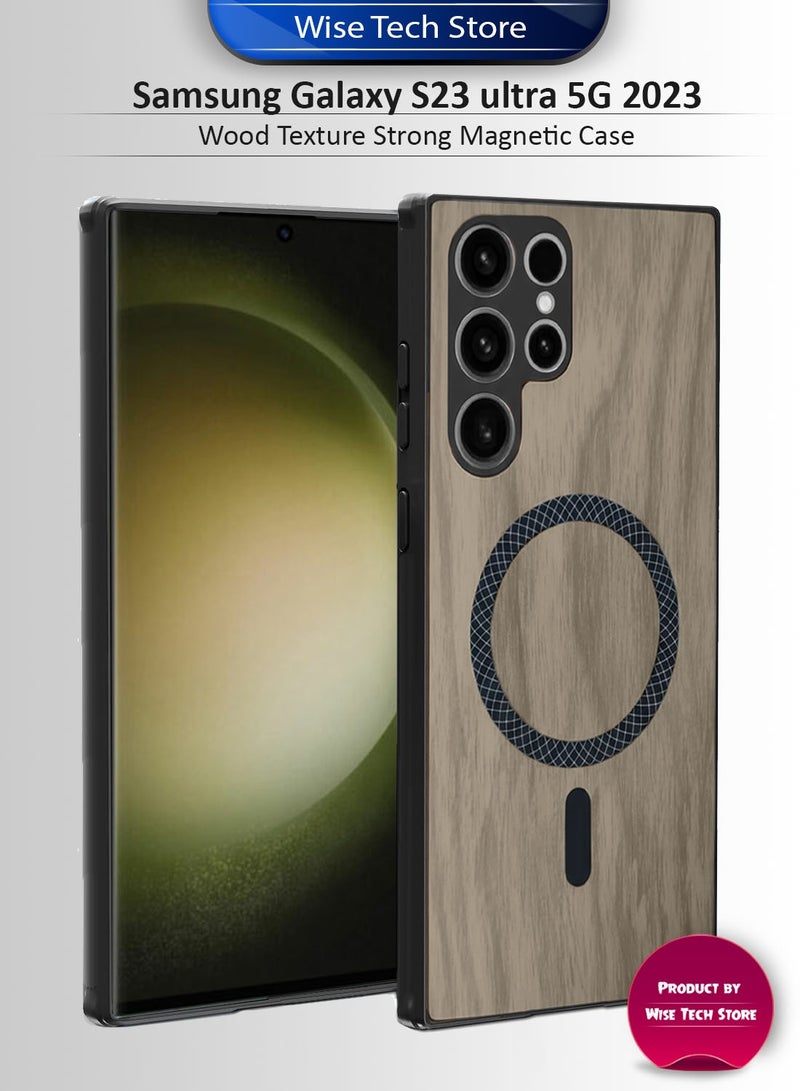 دبليو تيك غطاء خلفي قوي مضاد للصدمات مع مغناطيس Magsafe لهاتف سامسونج جالاكسي S23 ألترا 5G 2023 بنمط الخشب (MCMPMN) - خشب اللوز - Image 1