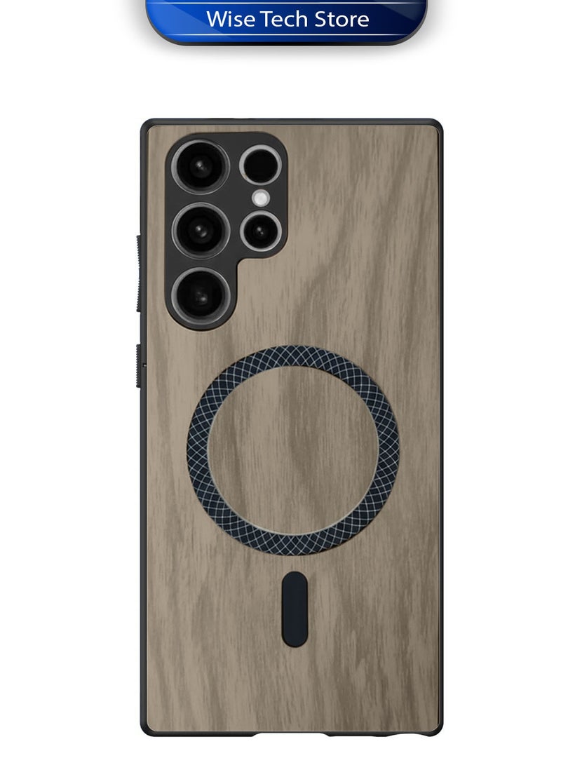 دبليو تيك غطاء خلفي قوي مضاد للصدمات مع مغناطيس Magsafe لهاتف سامسونج جالاكسي S23 ألترا 5G 2023 بنمط الخشب (MCMPMN) - خشب اللوز - Image 4