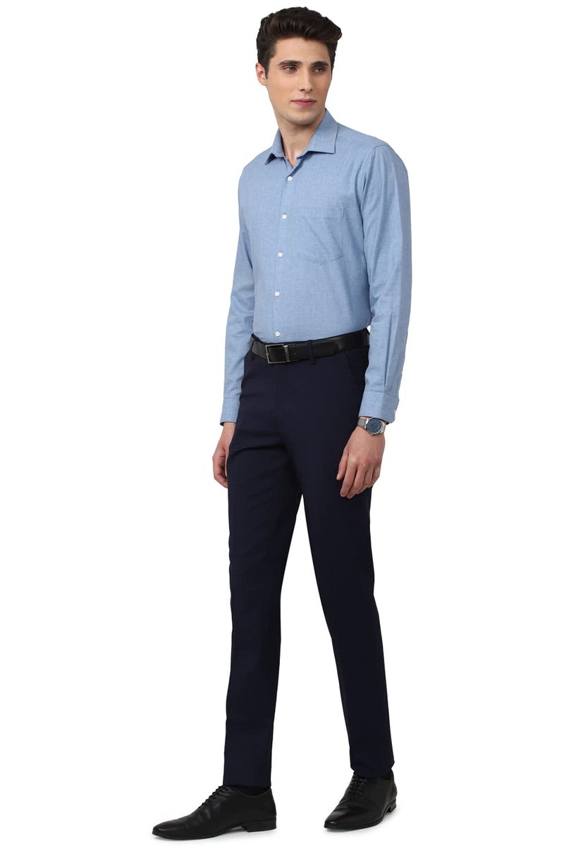 Peter England Men's Mid Rise Textured Everyday Signature Neo-Slim Fit Formal Trouser Dark Blue, 34 - Image 5