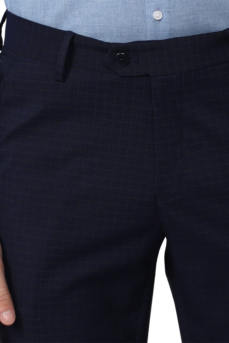 Peter England Men's Mid Rise Textured Everyday Signature Neo-Slim Fit Formal Trouser Dark Blue, 34 - Image 4
