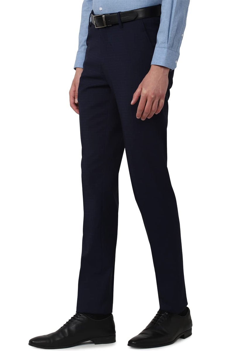 Peter England Men's Mid Rise Textured Everyday Signature Neo-Slim Fit Formal Trouser Dark Blue, 34 - Image 2